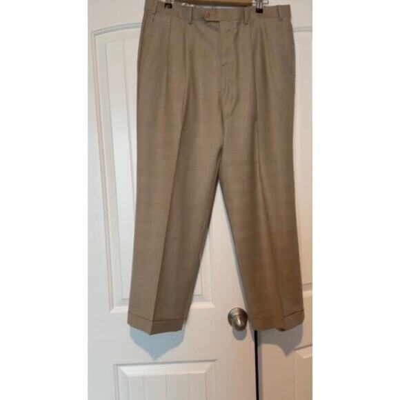 Ralph Lauren Academia Mens Dress Pants 35 x 32 Brown Glen Plaid100% Wool Pleated - Picture 10 of 11